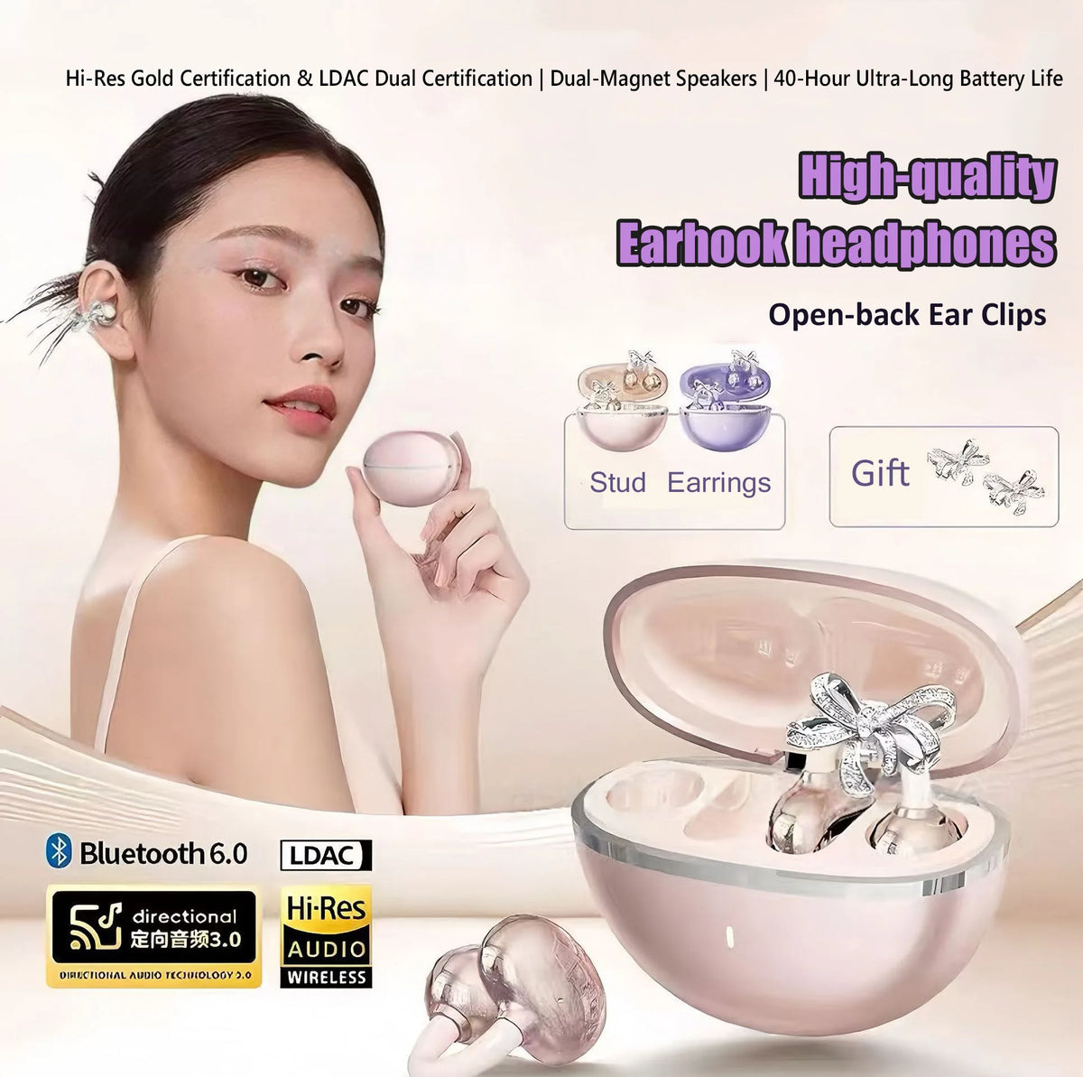 Auricolari Wireless Open-Ear a Clip con Bluetooth 6.0